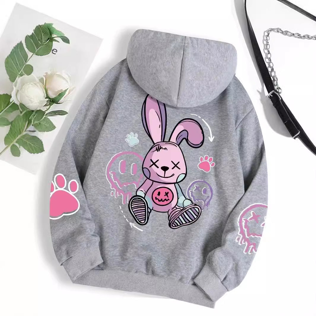 Drop-shoulder Sleeve Printed Hooded Long Sleeve Sweater