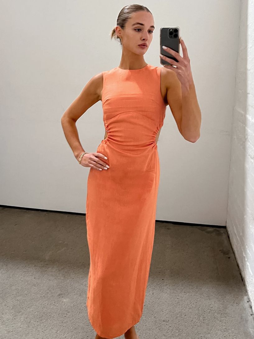 Women's Fashion Casual Solid Color Cotton And Linen Dress