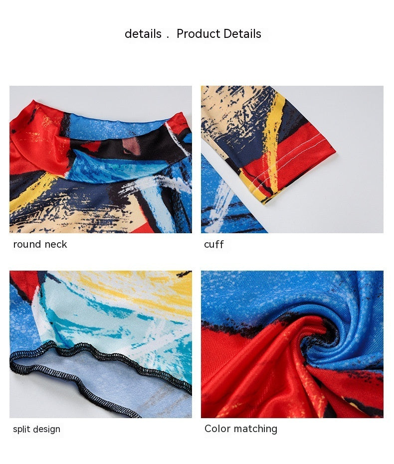 Autumn And Winter Knitted Printed Round Neck Length Dress