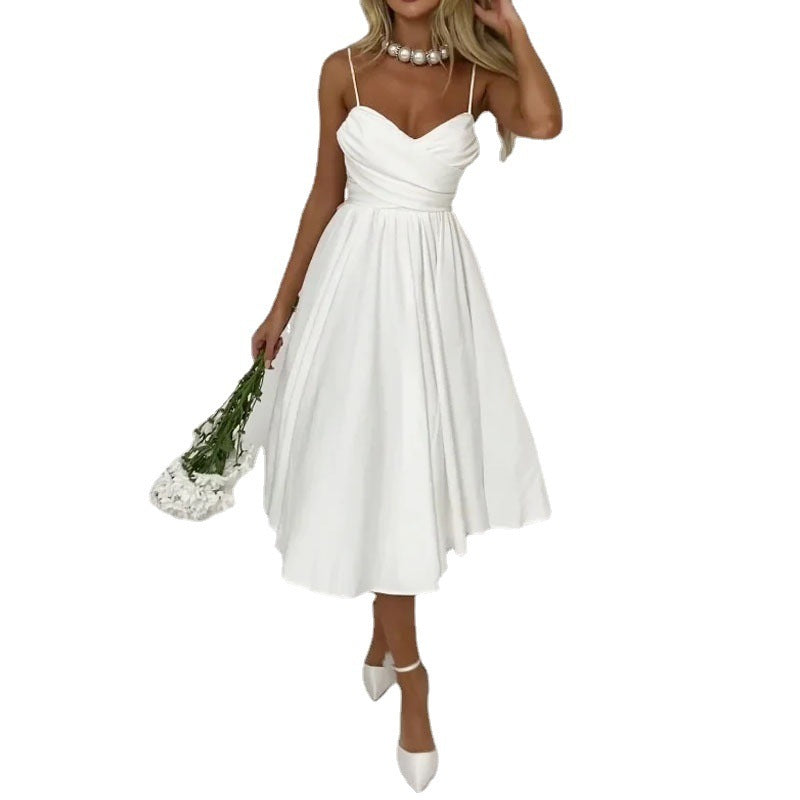 White Sling Dress Temperament Waist-controlled Simple Skirt