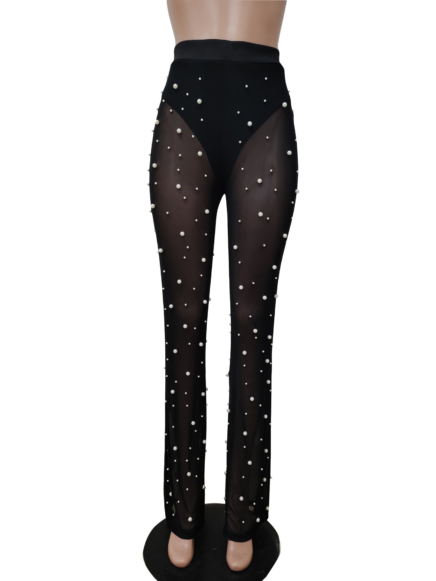 Rubber Mesh Foam Beads Decorative Wide Leg Beaded Pants With Underpants