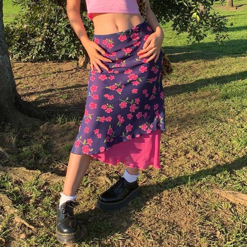 New Women's Plum Blossom Print Chiffon Slim Slimming Skirt Long Skirt