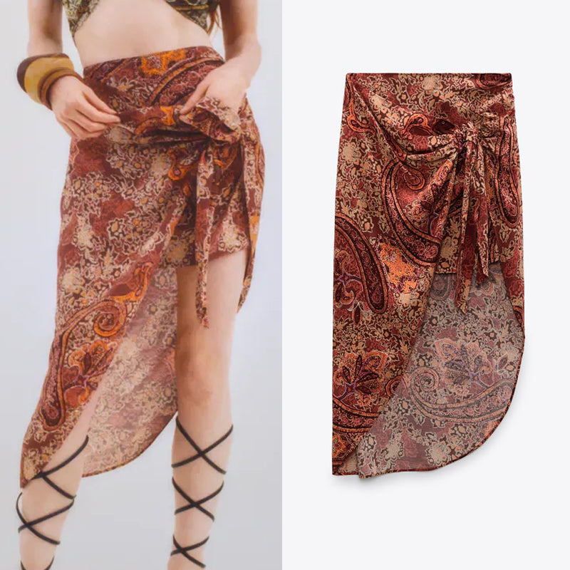 Women's Knotted Printed Irregular Fashion Skirt
