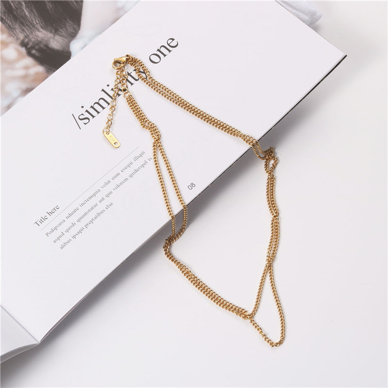 18k Plated Double-layer Flat Curb Necklace Gold Necklace