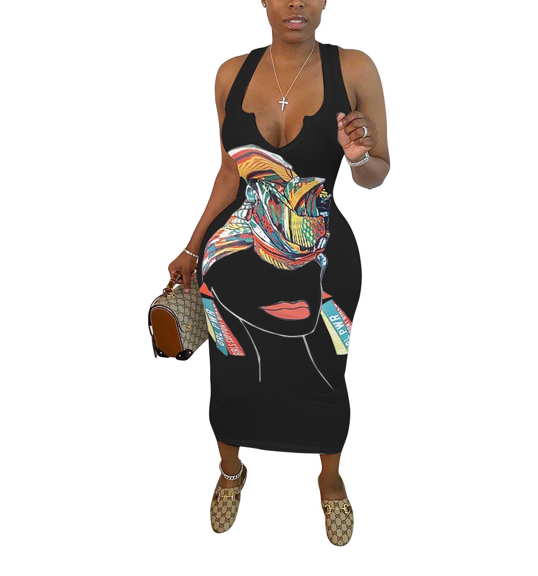Women's Clothing Skinny V-neck Gradient Color Dress