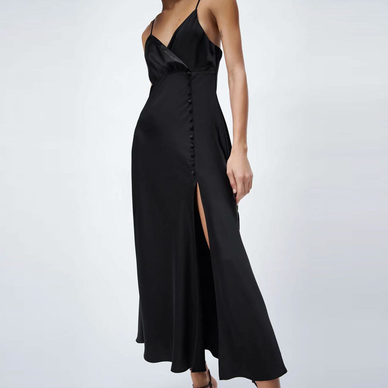 Satin Texture With Black Buttons And Underwear Style