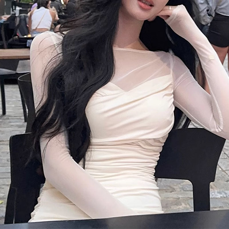 Translucent Stitching Modal Knitted Dress Women