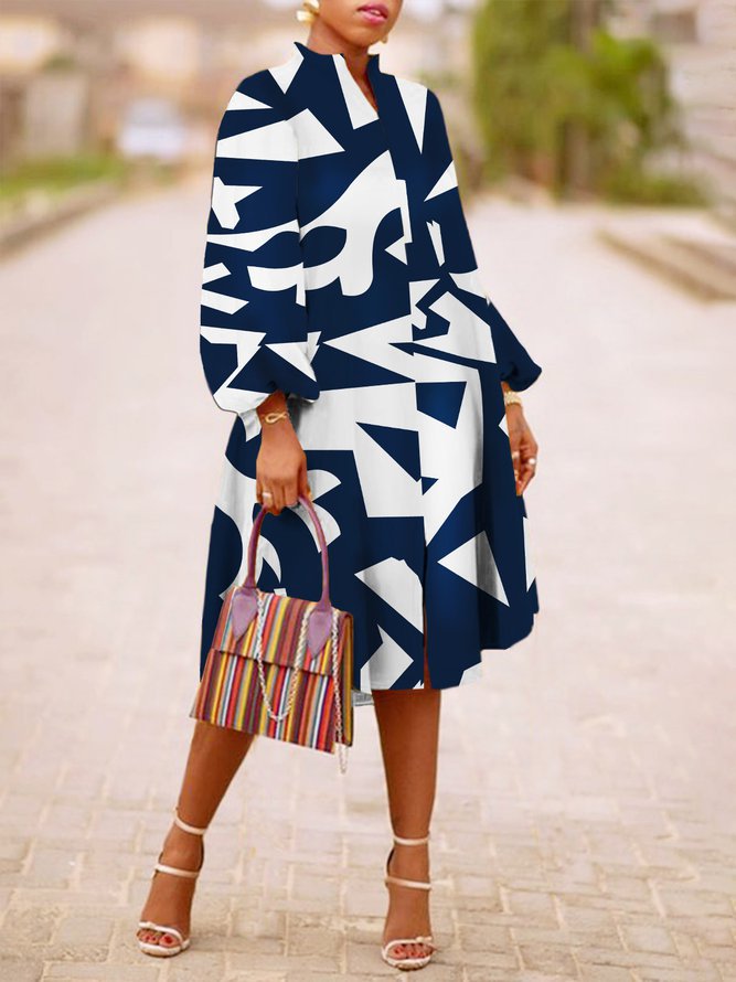 Women's V-neck Lantern Sleeves Long-sleeved Dress