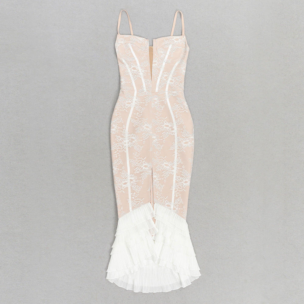 Women's Clothing Bandage One-piece Dress Fashion Suspenders Lace Sexy Evening Dress