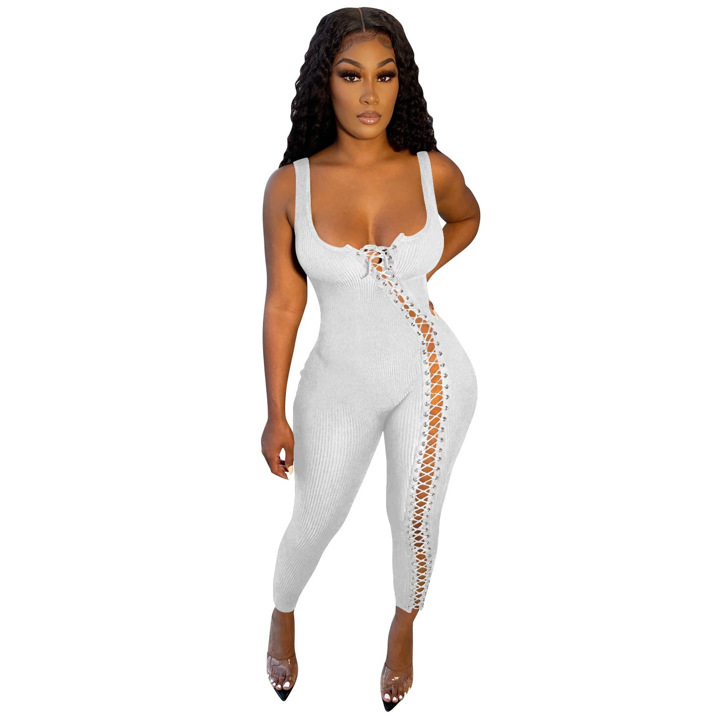 Women's Fashion Simple Strapping Hollow Jumpsuit