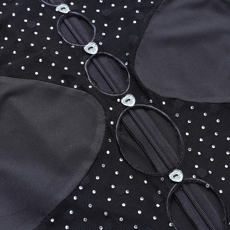 Slim Perspective Polka Dot Stitching Hot Drill