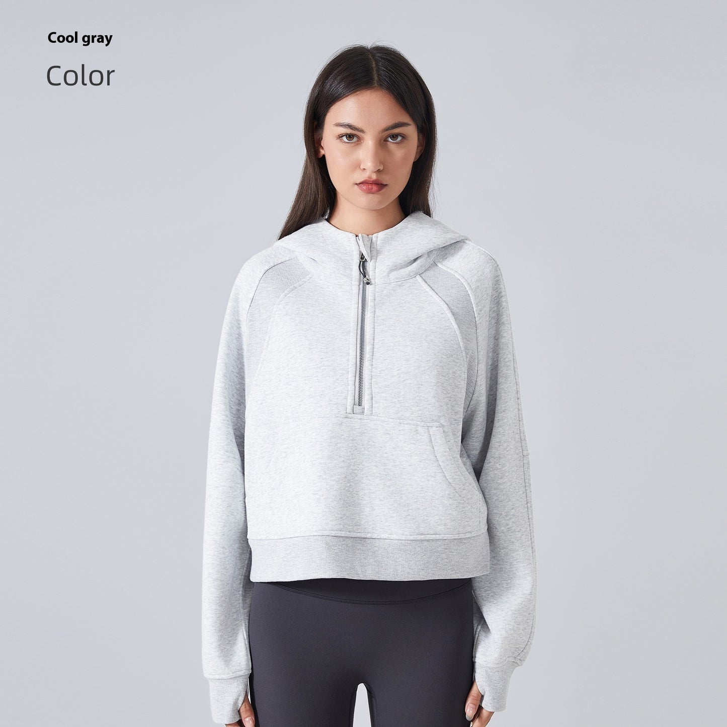 Fleece-lined Warm Yoga Clothes Half Zipper Hooded Sweater