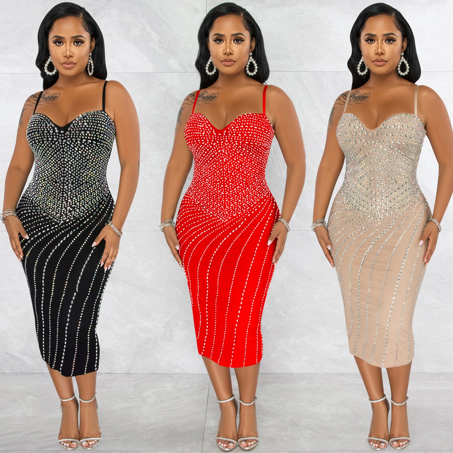 Women's Sling Hot Drilling Dress Nightclub