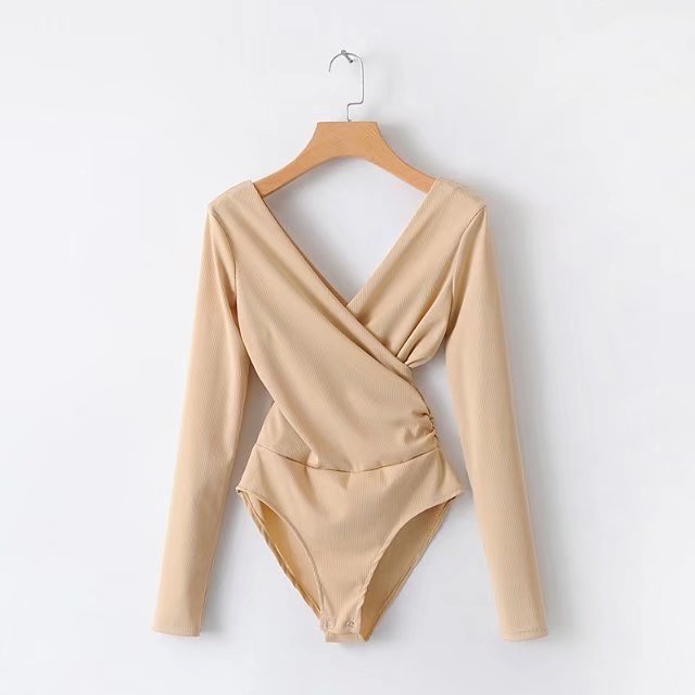 Cross stitching long sleeve bodysuit