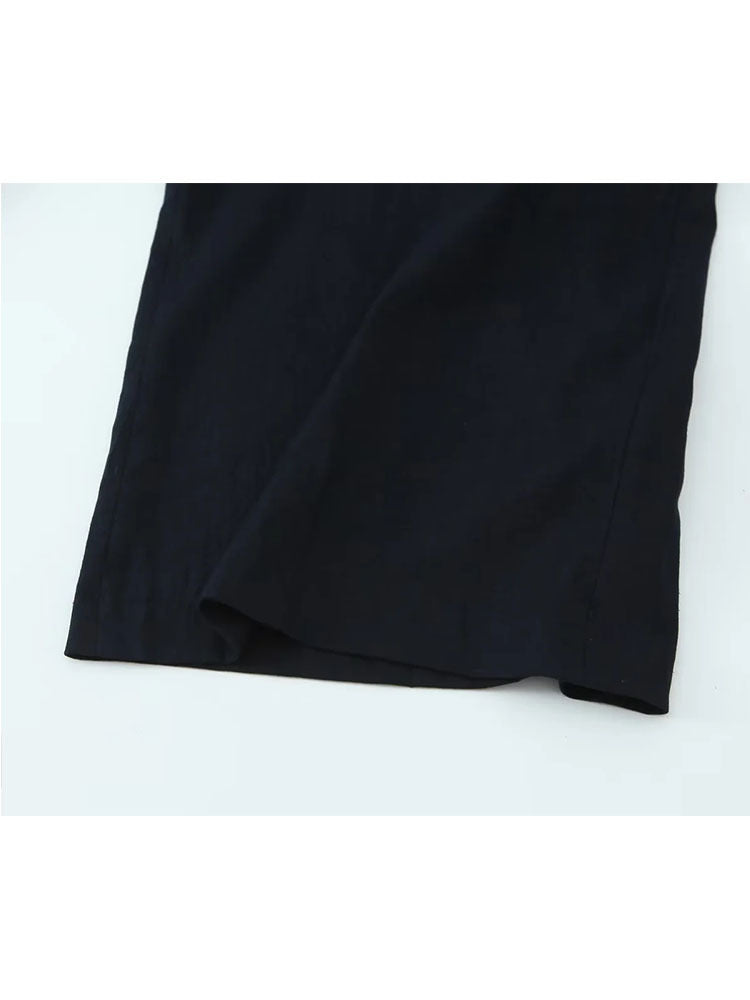 Women's Black Loose Fitting Linen Blend Bra Style Jumpsuit