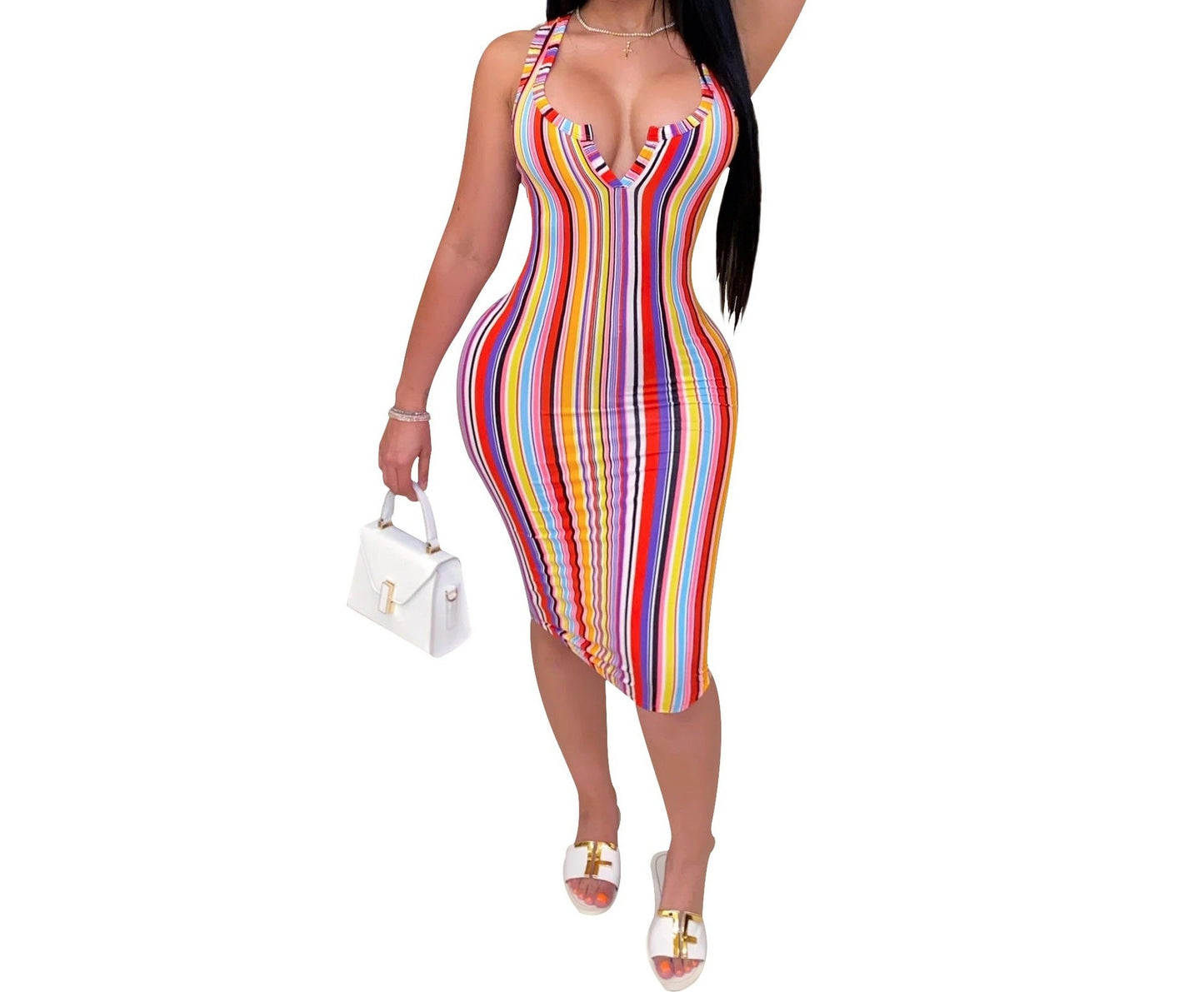 Beautiful Women's Striped Print Tight Dress