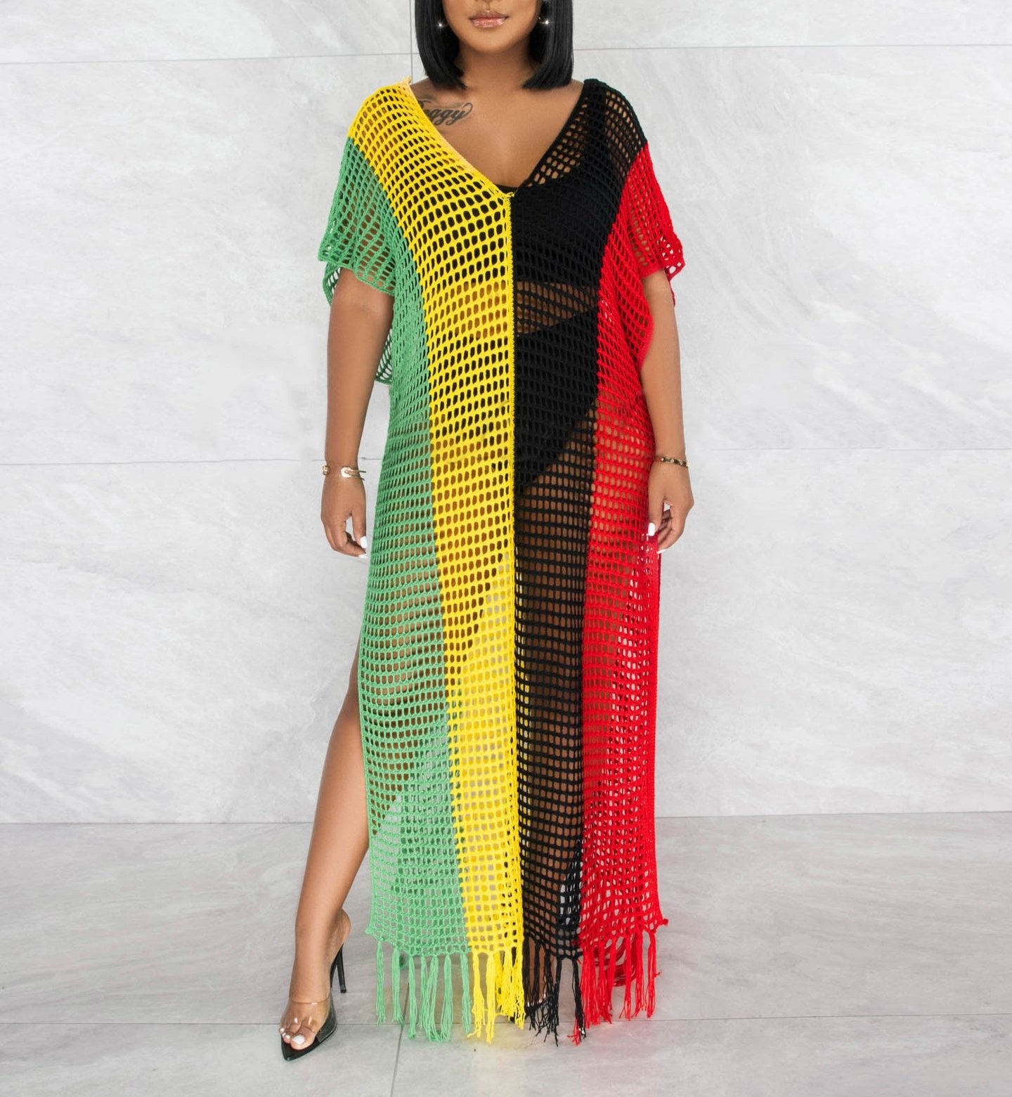 Hand Crochet Knitted Tassel Color Matching Beach Skirt