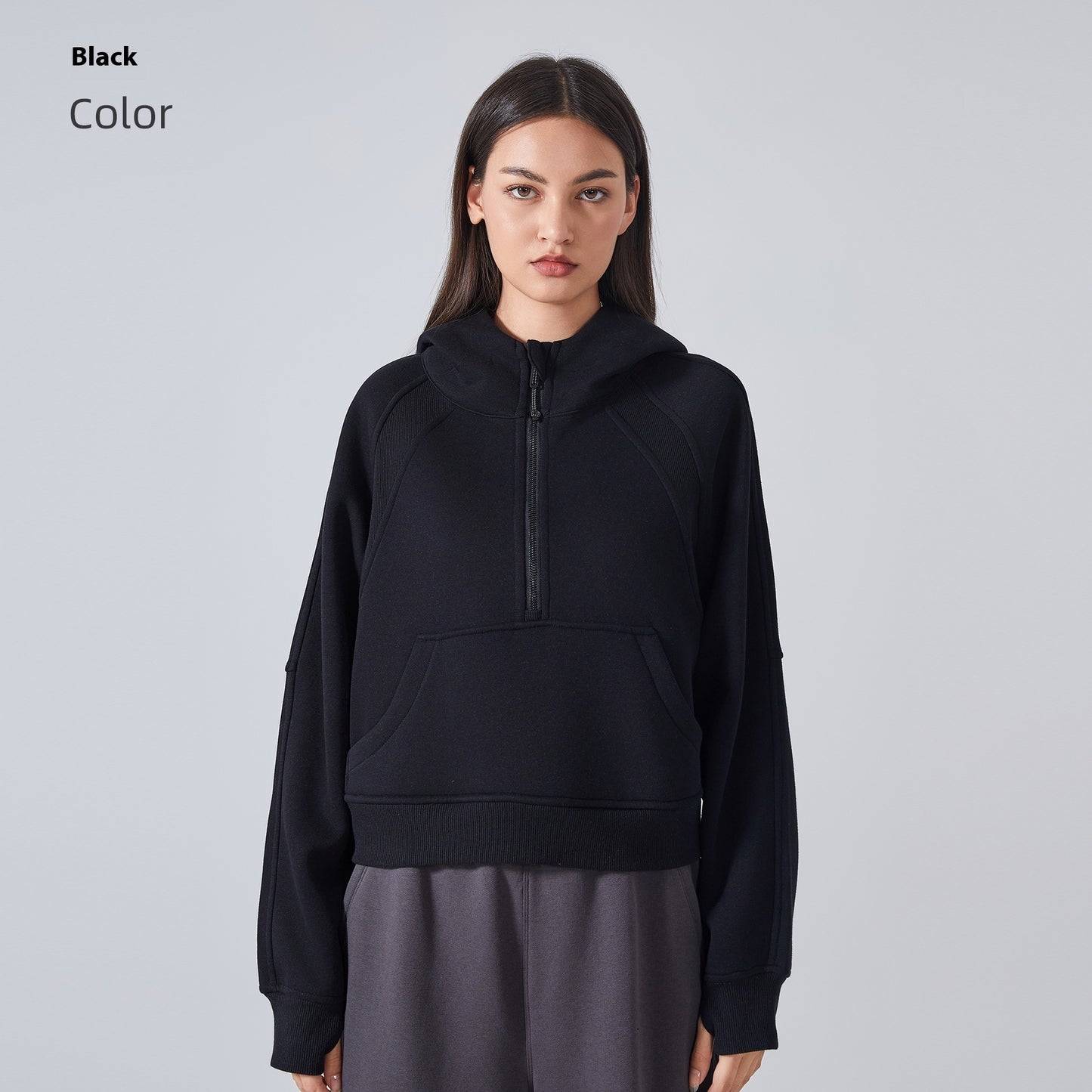 Fleece-lined Warm Yoga Clothes Half Zipper Hooded Sweater