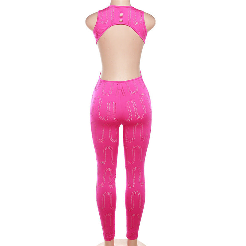 Summer New Women's Sleeveless Hollow Slim High Top Sports One-piece