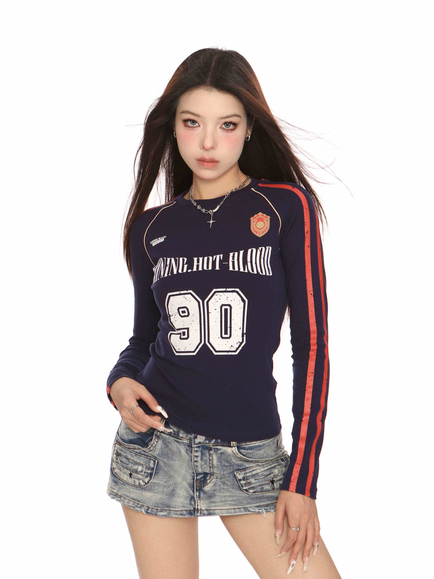 Retro Long-sleeved T-shirt Women's Sports Ball Uniform