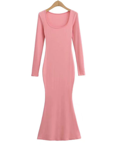Temperament Pure Color Long Sheath Fishtail Skirt Retro Women