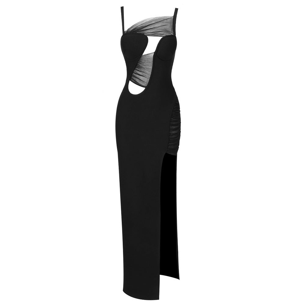 Slit Long Mesh See-through Irregular Dress