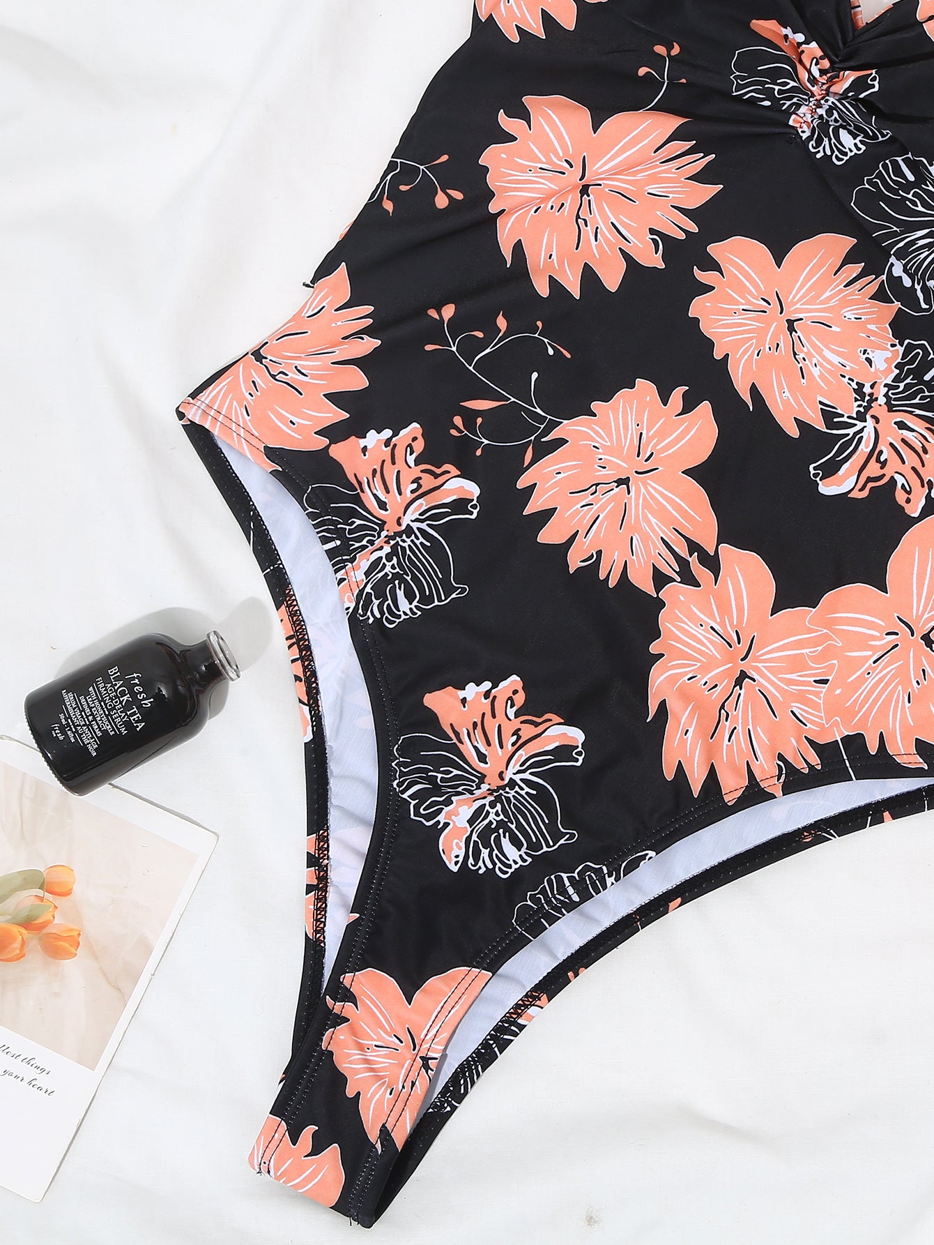 Sexy Strappy Big Flower Print One-piece Swimsuit