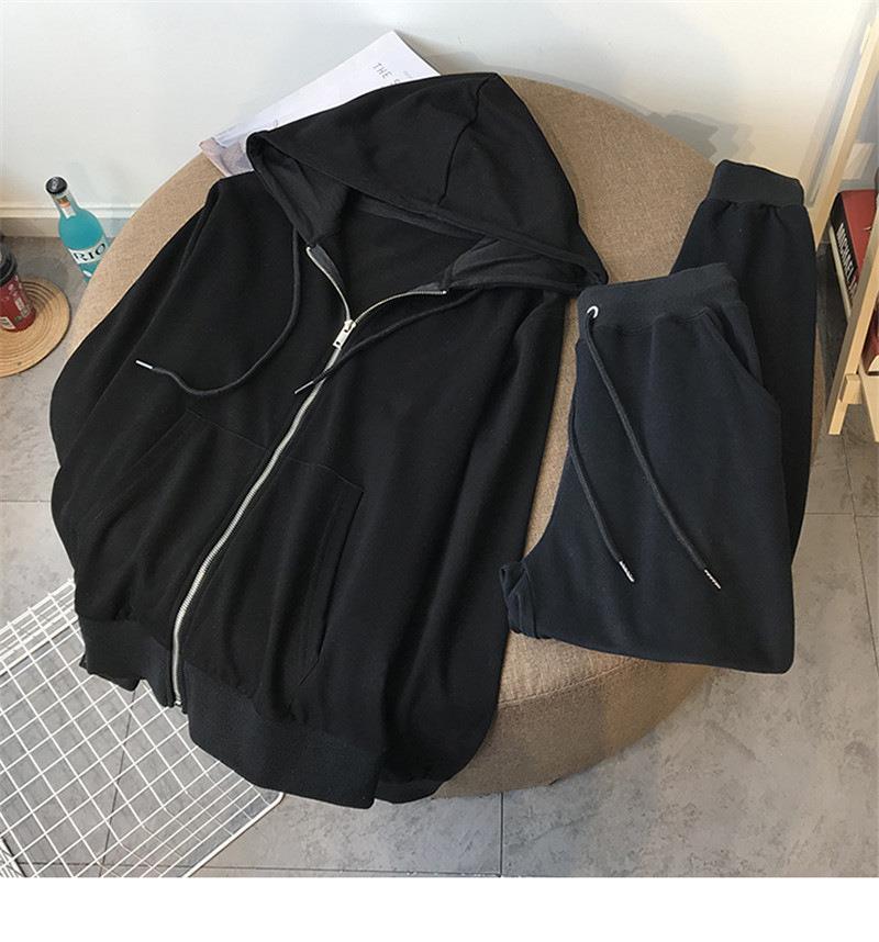 Sweater Zipper Hooded Sweatshirt Two-piece Set Loose