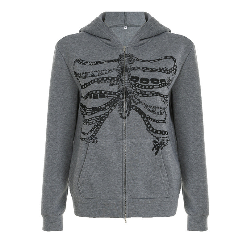 Dark Style Chain Bone Hooded Sweater
