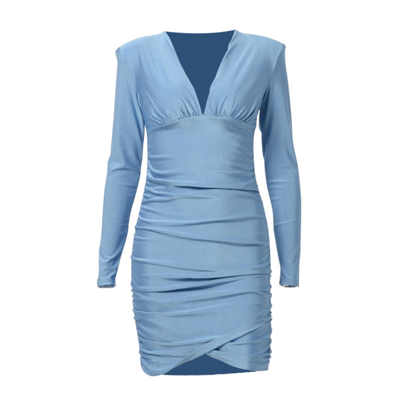 Style Fashion Slim Pleated Long-sleeved Dress Female
