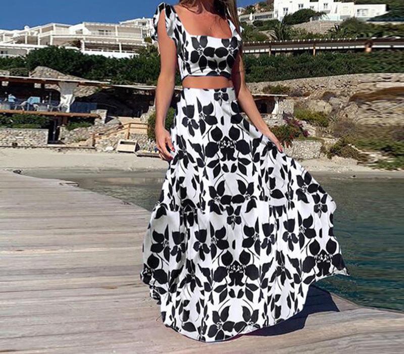 Flower Sleeveless Dress Two Piece Set