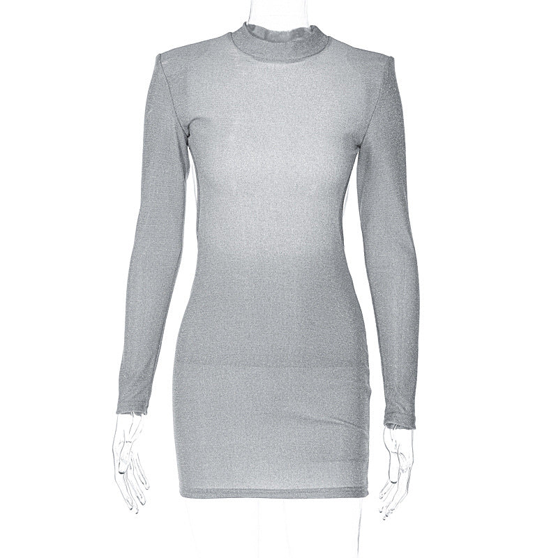 Back Round Neck Long Sleeve Hip Dress