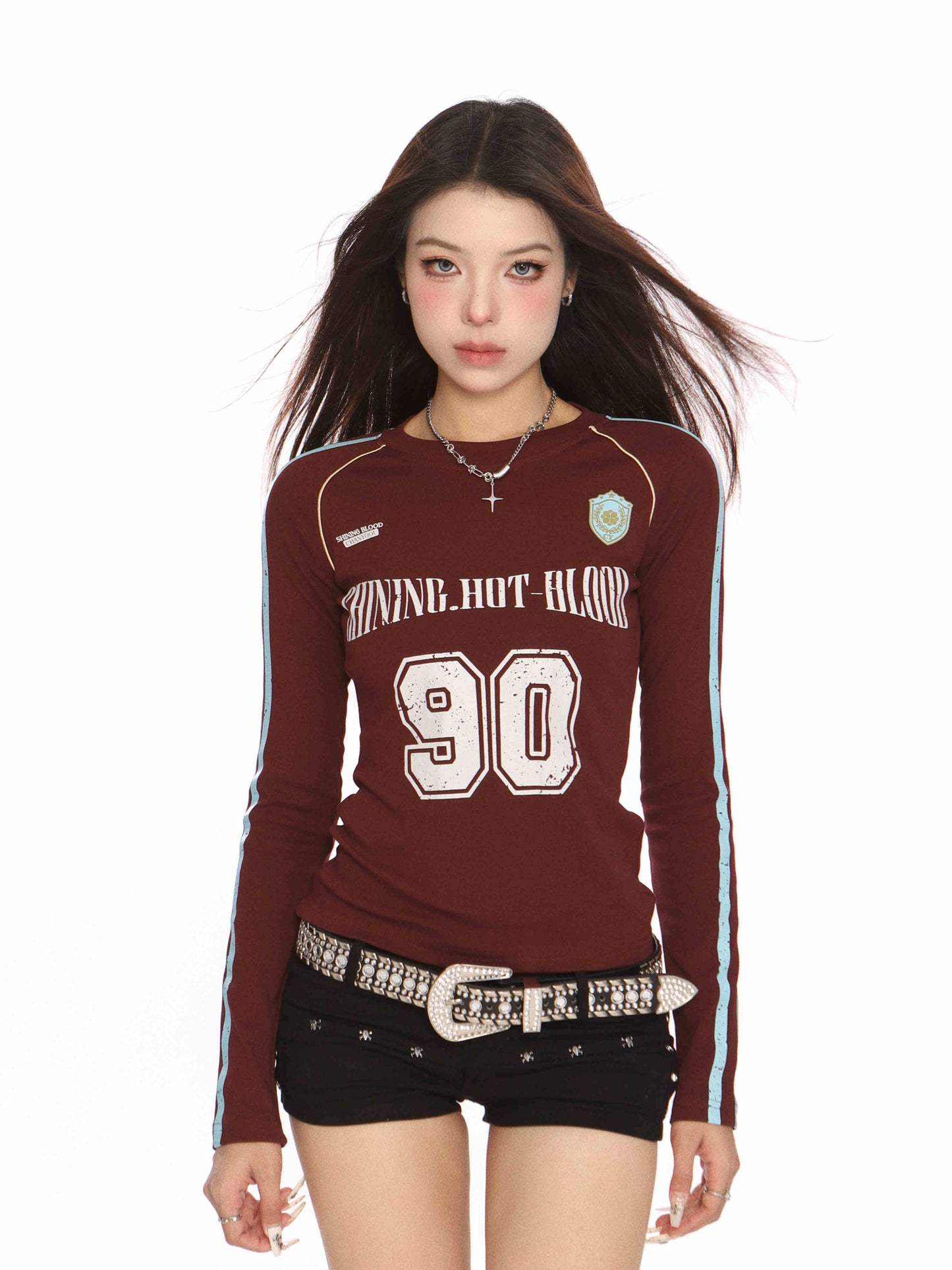 Retro Long-sleeved T-shirt Women's Sports Ball Uniform