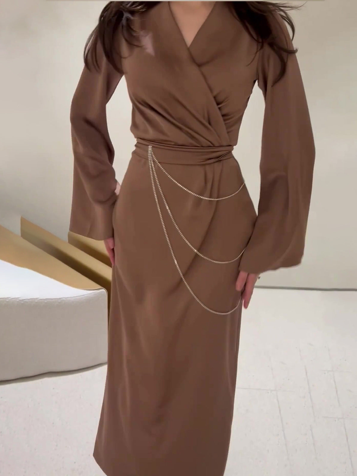 Women's Clothing Temperament Long Waist Dress