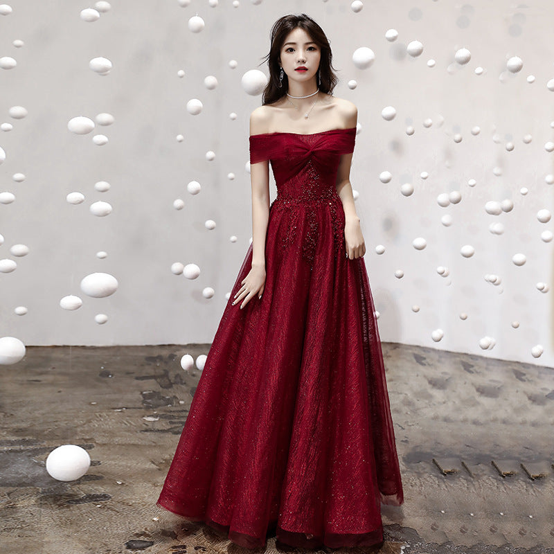 Slimming Wedding Red Daily Style Off-shoulder Evening Dress Fairy