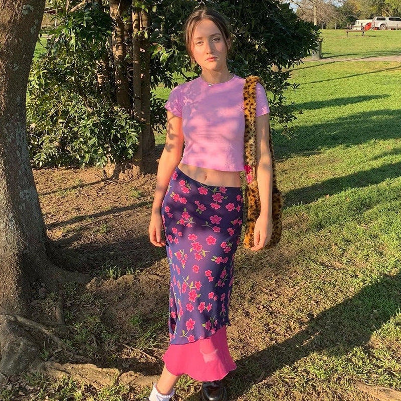 New Women's Plum Blossom Print Chiffon Slim Slimming Skirt Long Skirt