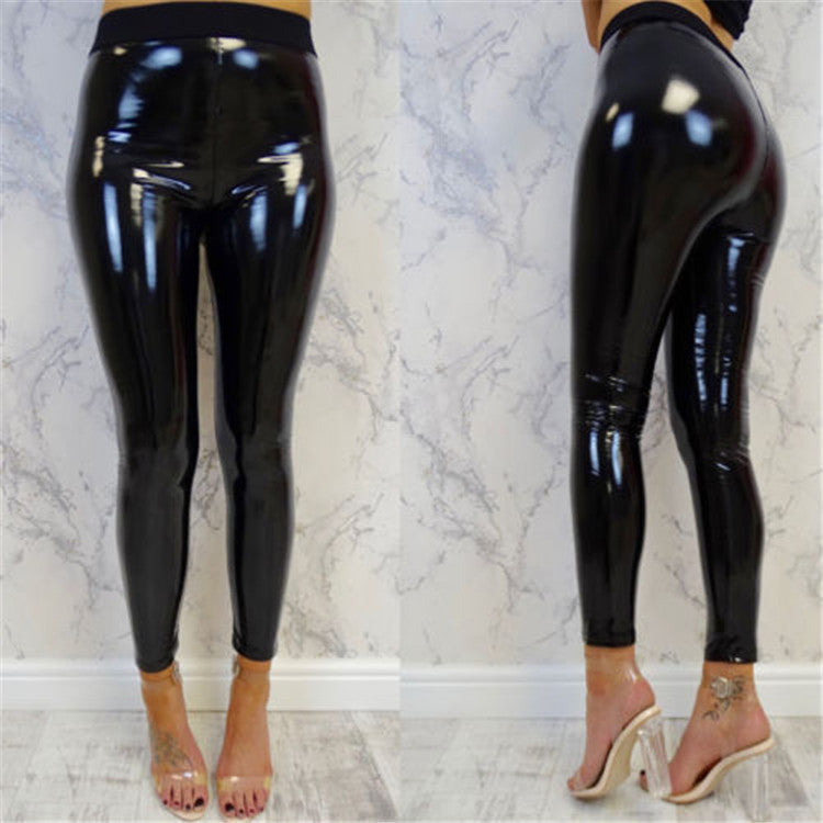 Women's Leather Elastic High Waist Leggings