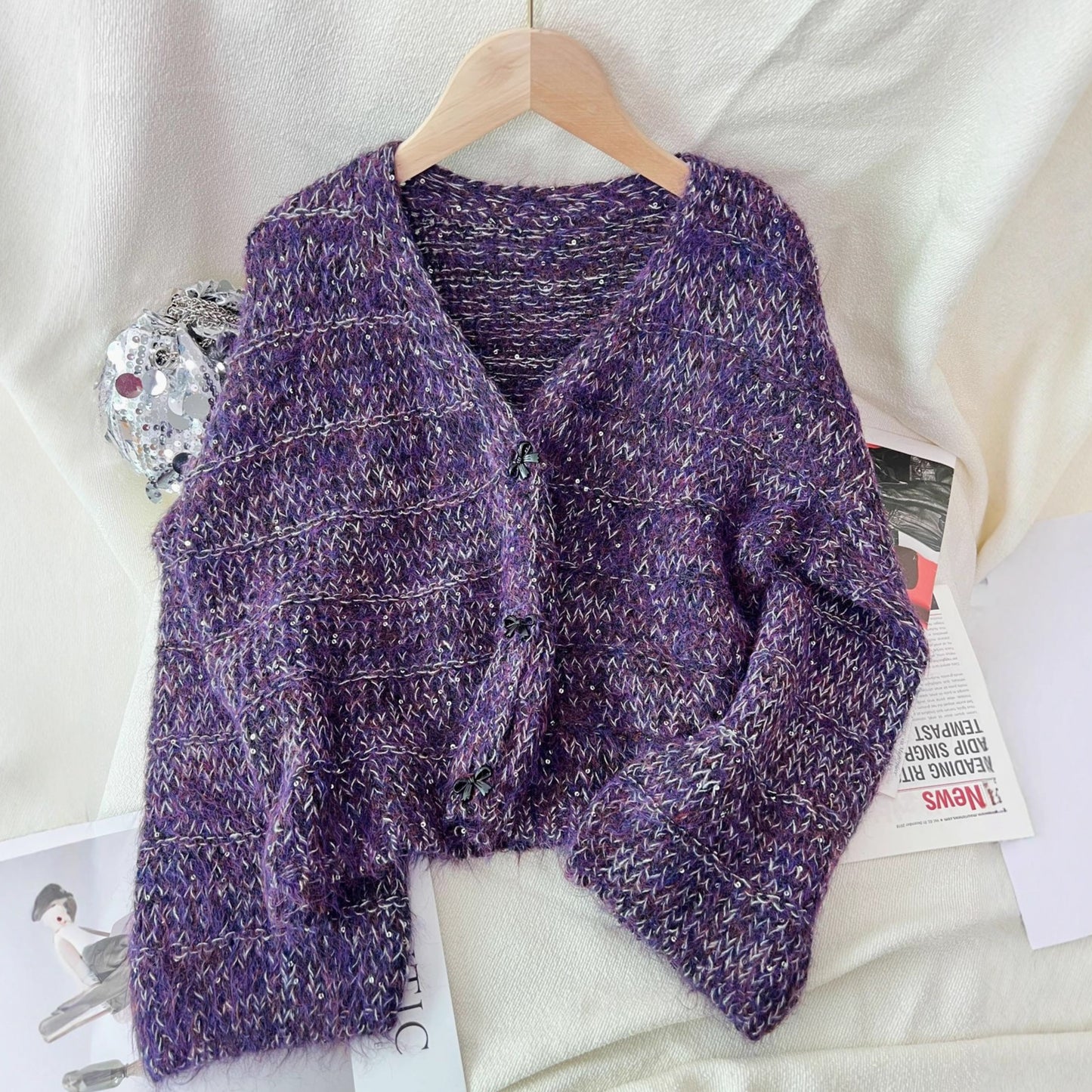 Solid Color Short Casual Loose Knit Cardigan