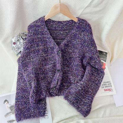 Solid Color Short Casual Loose Knit Cardigan