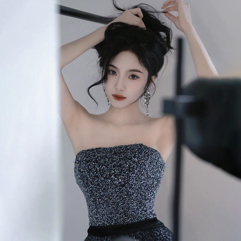 Light Luxury Minority Performance Strapless Dress Host