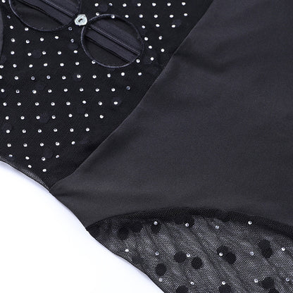 Slim  Perspective Polka Dot Stitching Hot Drill