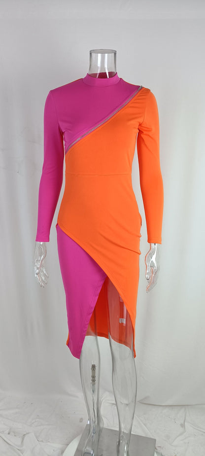 Autumn Women's Elegant Socialite Style High Waist Long-sleeve Zipper Tight Dress