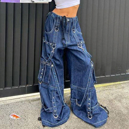 Buckle Design Loose Drape Floor Mop Pants