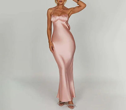 Hanging Neck Sexy Open Back Slim Fit Wrapped Hip Dress