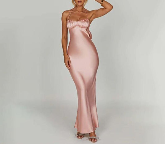 Hanging Neck Sexy Open Back Slim Fit Wrapped Hip Dress