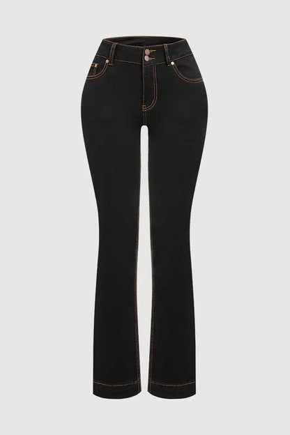 High-Rise Bootcut Jeans For Women, Tummy Control Dark Wash Denim With Double Button Waist, Durable Western Work & Riding Pants