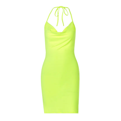 Stylish Slit Bow Halter Short Dress
