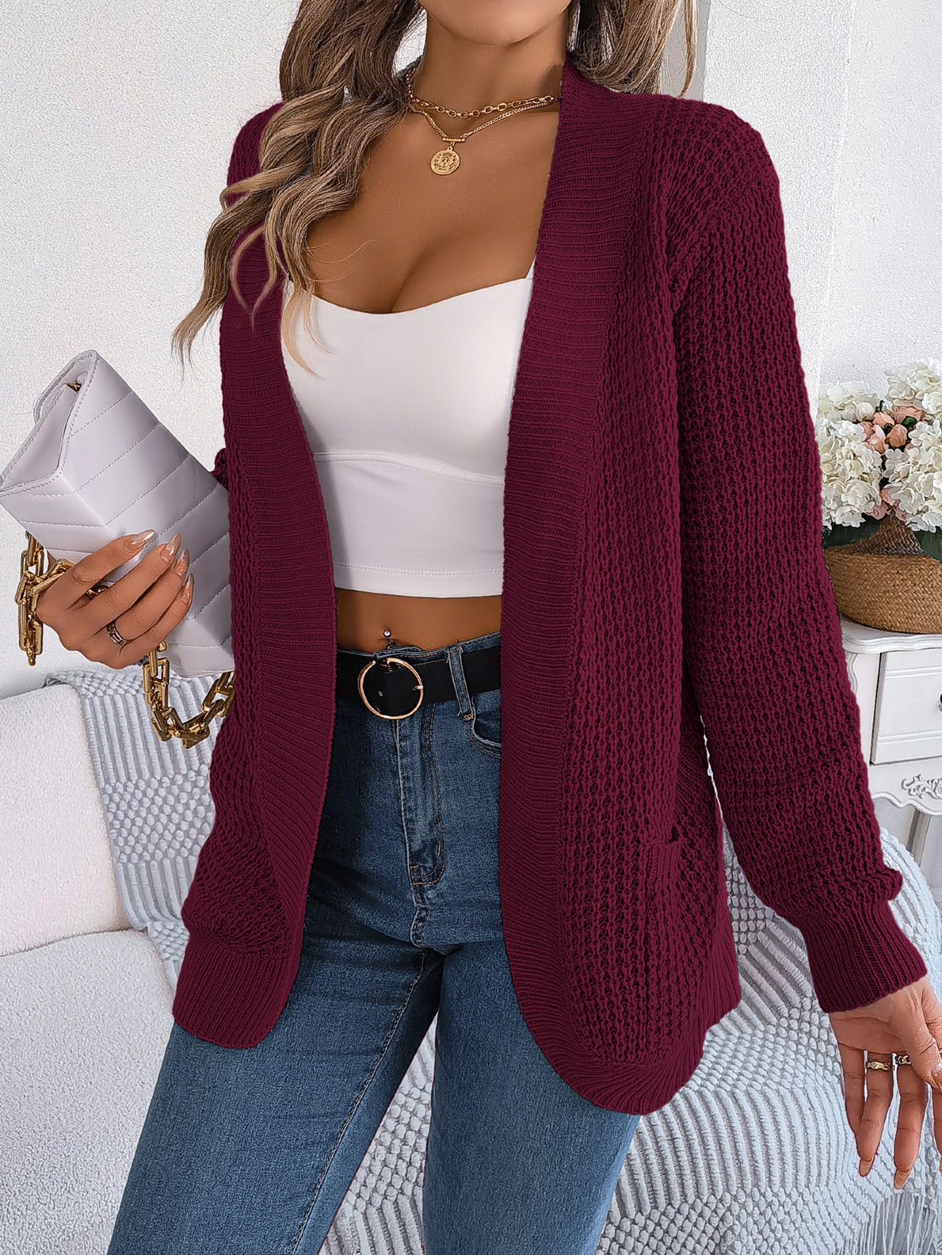 Casual Pocket Long Sleeve Knit Cardigan Sweater