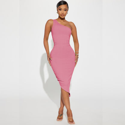 Sexy Fashion Thread Oblique Shoulder Dress