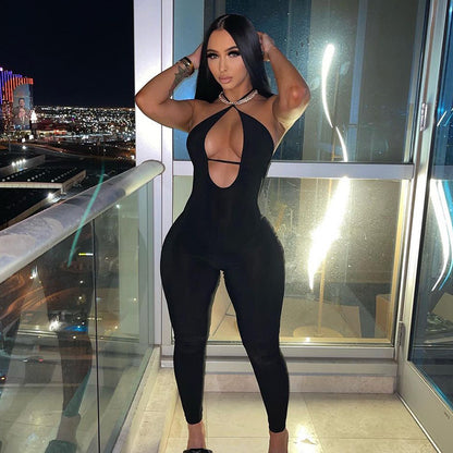 Women's Backless Halterneck Sleeveless Hip Lift Sports Jumpsuit